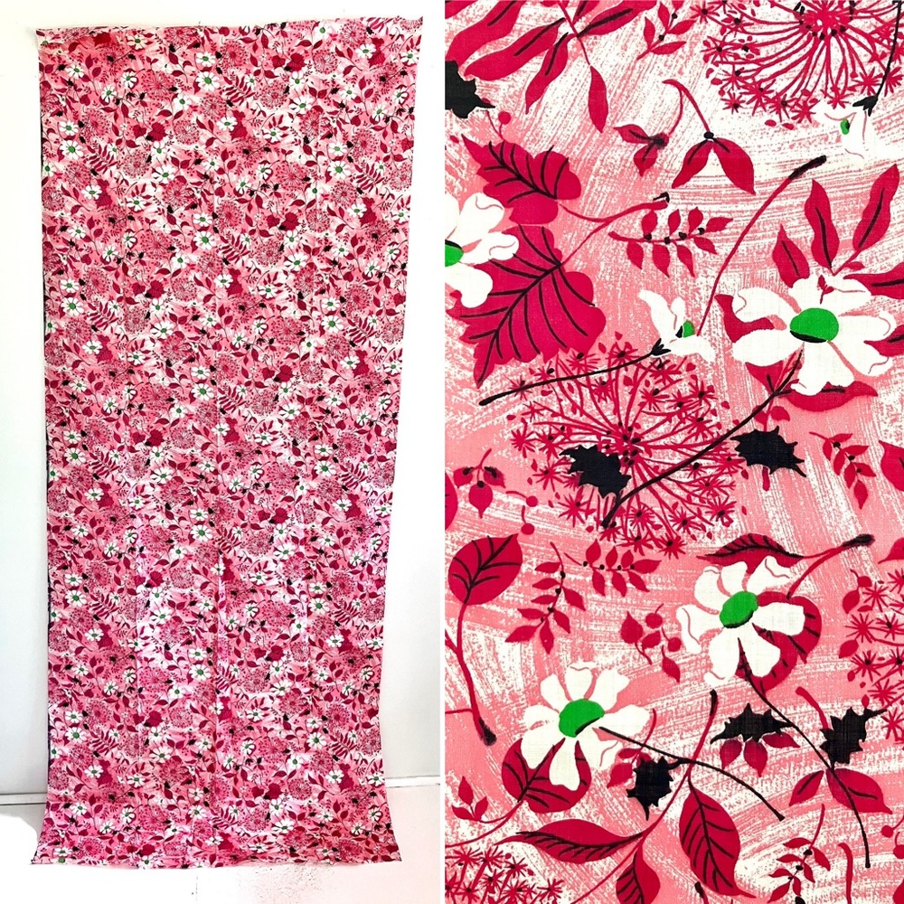 Vintage 60’s pink floral flower fabric yardage